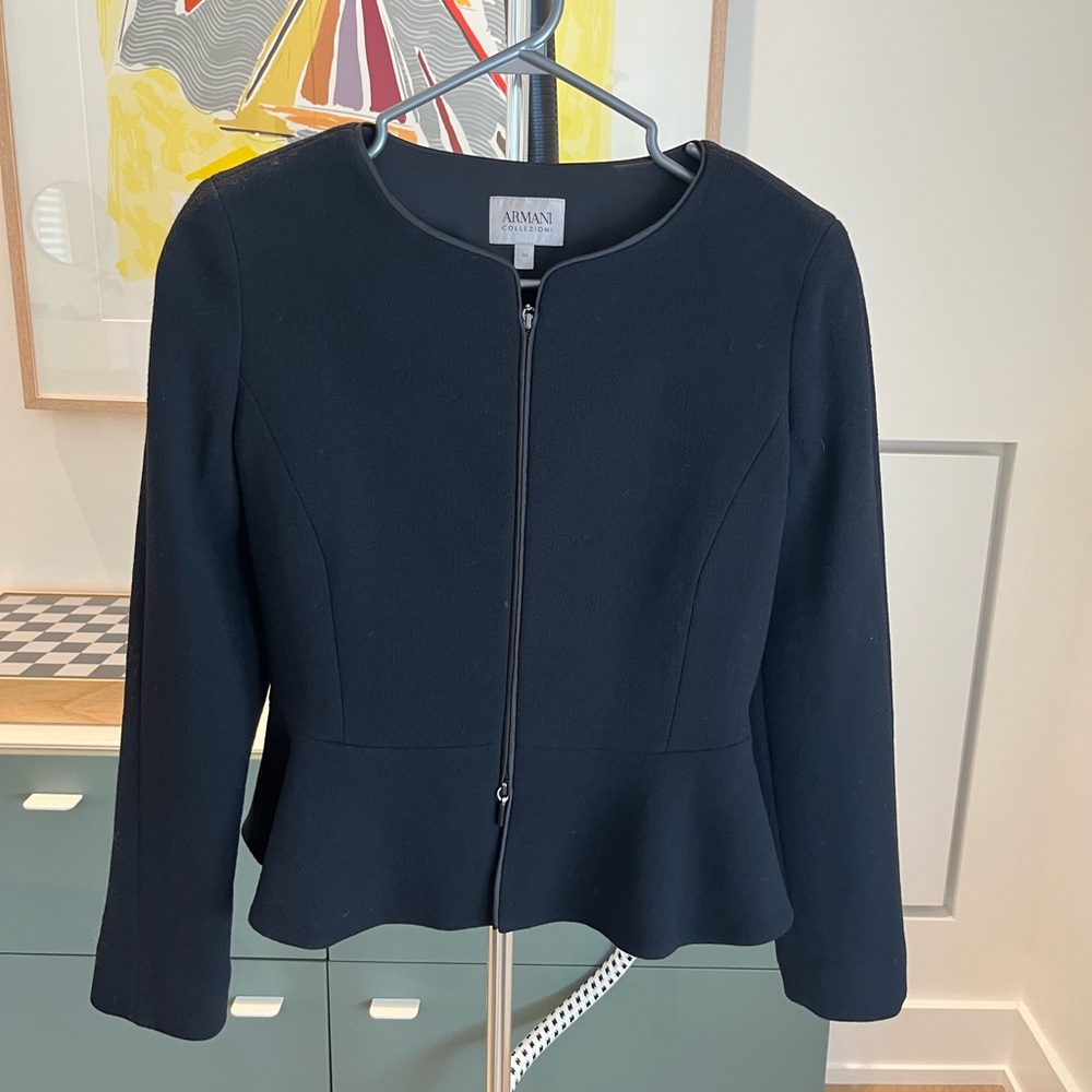 Armani Collezioni Wool Jacket Blazer Collarless with Peplum